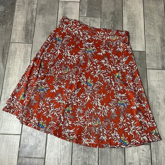 RAFFLES VINTAGE 1970s burnt orange butterfly botanical a line midi skirt plus - Picture 2 of 6